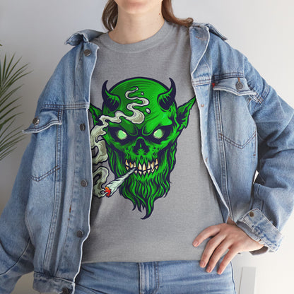 Smoking Green Demon Skull T-Shirt — Creepy Stoner Graphic Tee