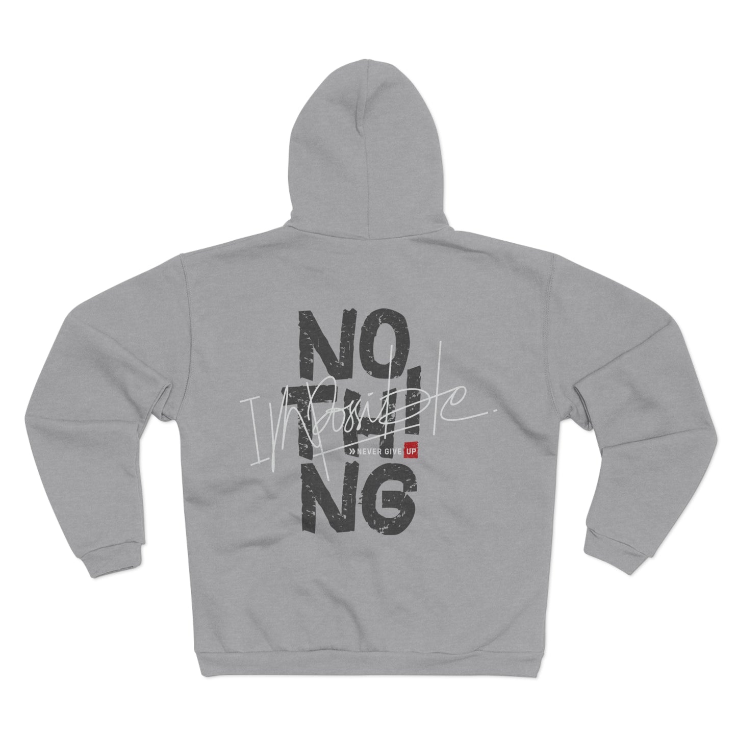 Unisex Hooded Zip Sweatshirt 'No Impossible' Motivational Shirt for Fitness & Inspiration