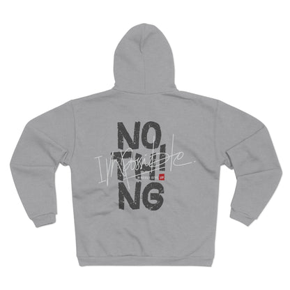 Unisex Hooded Zip Sweatshirt 'No Impossible' Motivational Shirt for Fitness & Inspiration