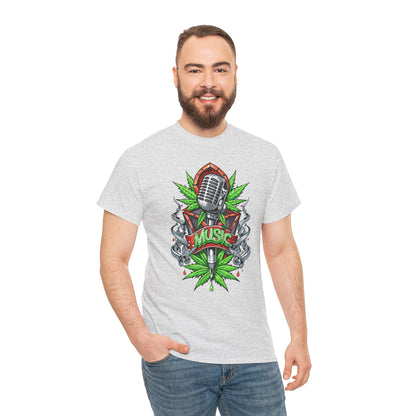 Music Microphone Tee — Retro Mic & Leaf Graphic T-Shirt