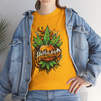 Halloween Pumpkin Graphic Tee — 'Halloween' Pumpkin & Leaves Illustration
