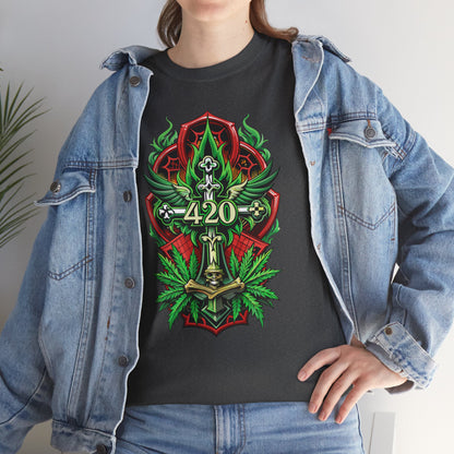 420 Cannabis Shield T-Shirt – Marijuana Leaf Stoner Graphic Tee