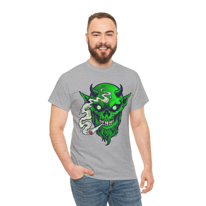 Smoking Green Demon Skull T-Shirt — Creepy Stoner Graphic Tee