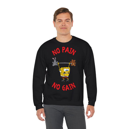 No Pain No Gain Unisex Heavy Blend™ Crewneck Sweatshirt | Fun SpongeBob Design for Fitness Lovers Black