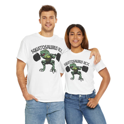 Squatosaurus Rex Heavy Cotton Tee - Fun Gym Shirt for Fitness Enthusiasts