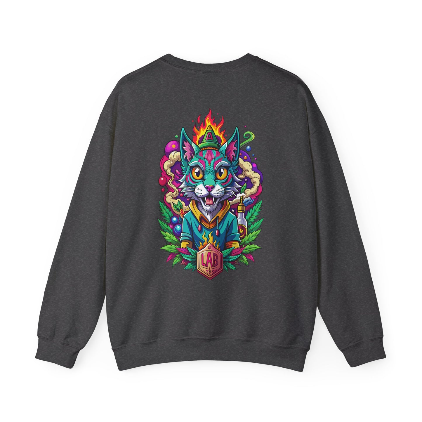 Psychedelic Flame Cat Graphic Sweatshirt — Colorful Trippy Cat Design