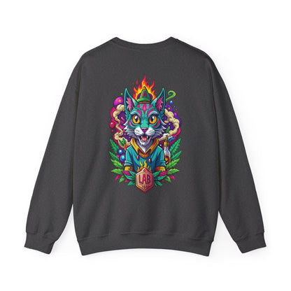 Psychedelic Flame Cat Graphic Sweatshirt — Colorful Trippy Cat Design
