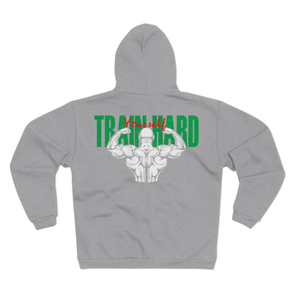 Unisex Zip Sweatshirt - Train Hard Fitness Hoodie with Motivational Design