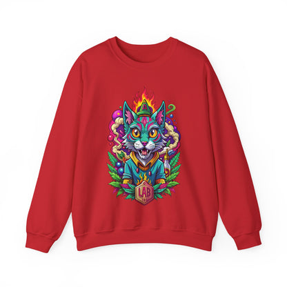 Psychedelic Flame Cat Graphic Sweatshirt — Colorful Trippy Cat Design