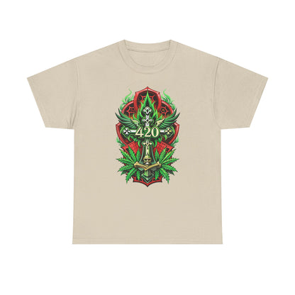 420 Cannabis Shield T-Shirt – Marijuana Leaf Stoner Graphic Tee