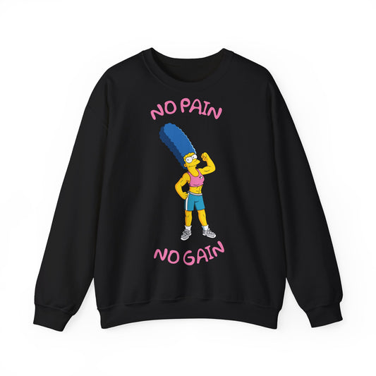 Motivational Crewneck Sweatshirt - No Pain No Gain Design Black