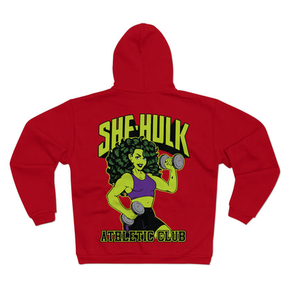 She-Hulk Athletic Club Unisex Hooded Zip Sweatshirt - Empowering Fitness Hoodie for Superhero Fans