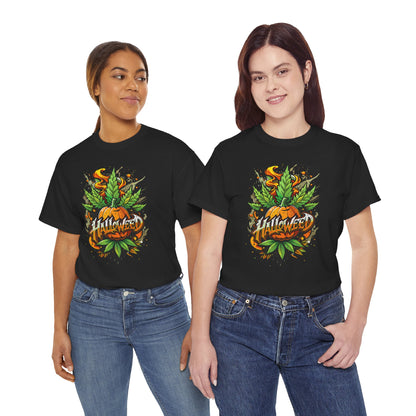 Hallowed Harvest Tee — Halloween Mask & Pumpkin Graphic T-Shirt