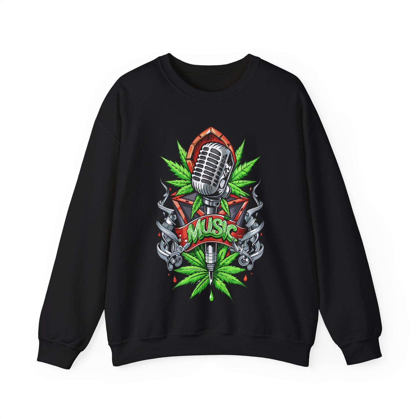 Music Microphone — Retro Mic & Leaf Graphic Sweatshirt