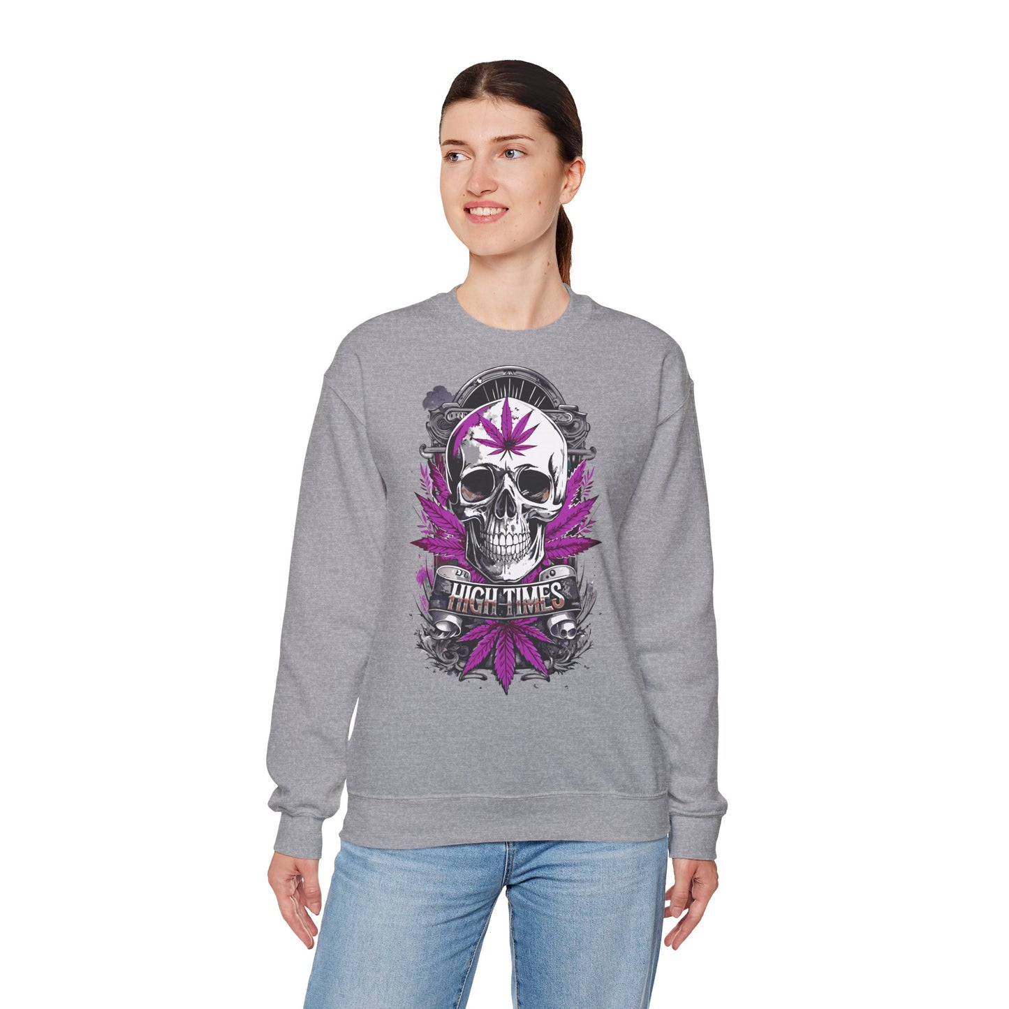 Skull & Purple Cannabis Leaf- "High Times" Graphic Sweatshirt