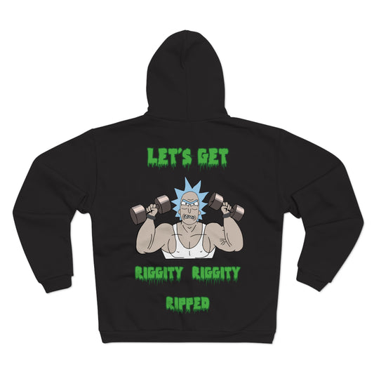 Funny Fitness Unisex Hooded Zip Sweatshirt - "Let's Get Riggity Ripped"