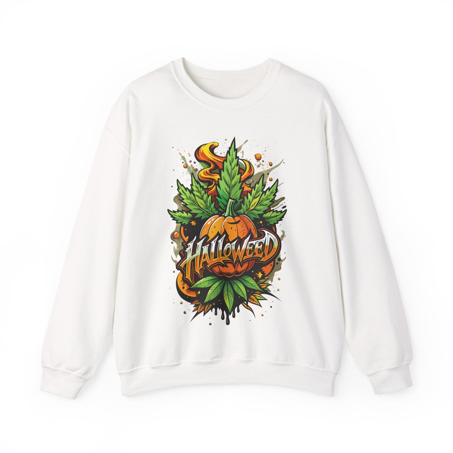 Halloween Pumpkin Graphic Sweatshirt — 'Halloween' Pumpkin & Leaves Illustration