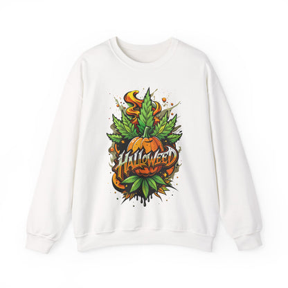 Halloween Pumpkin Graphic Sweatshirt — 'Halloween' Pumpkin & Leaves Illustration