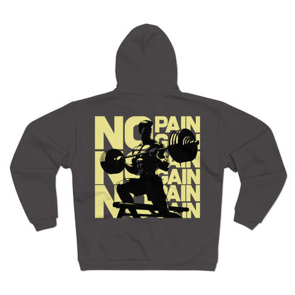 Motivational Gym Zip Hoodie - 'No Pain No Gain' - Unisex Fitness Sweatshirt