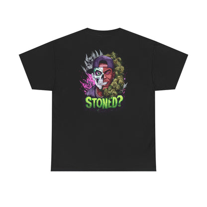 T-Shirt — 'Stoned?' Skull Face Graphic Tee for Cannabis Lovers