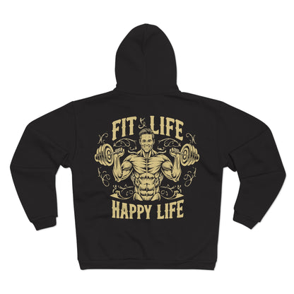 Fit Life Happy Life Unisex Zip Hoodie - Perfect for Fitness Enthusiasts