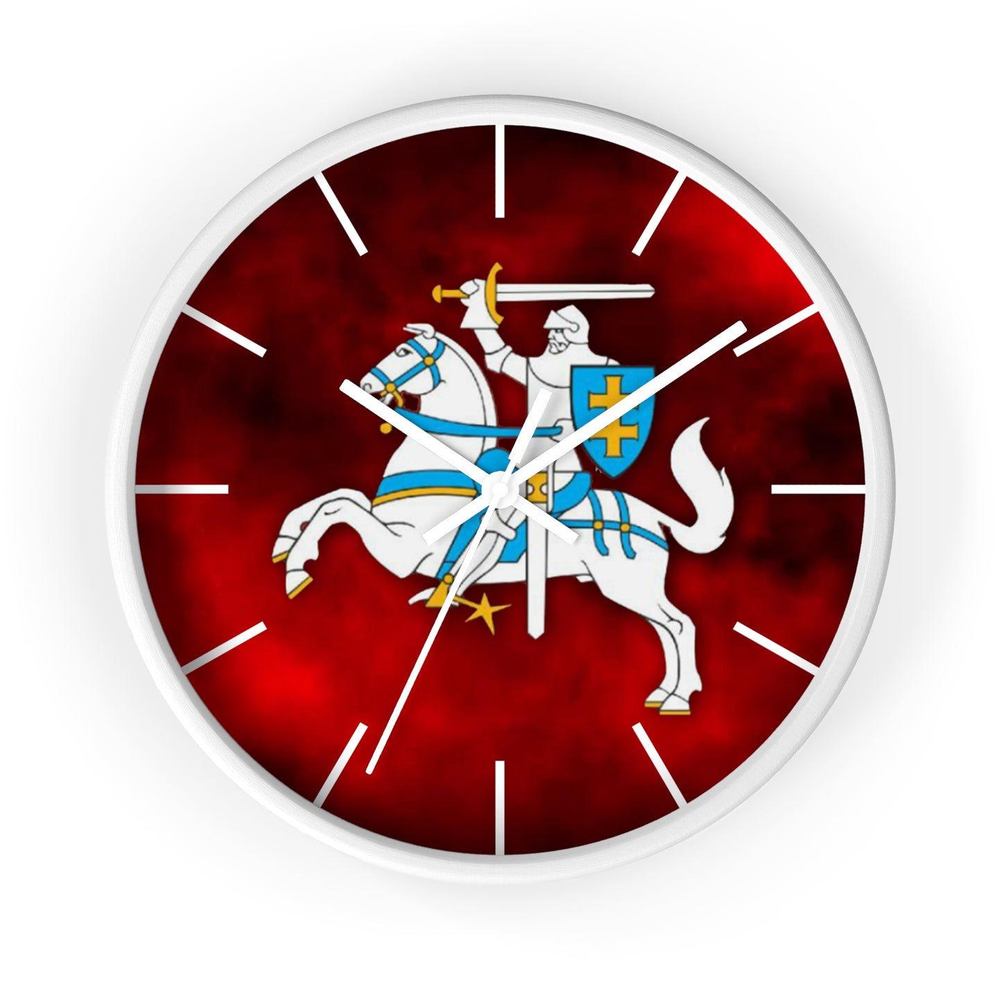 Knight-Themed Vytis Wall Clock with Bold Red Background - Perfect for Home Decor or Gifts