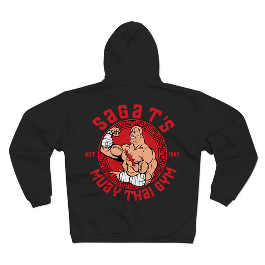 Sagat's Muay Thai Gym Unisex Hooded Zip Sweatshirt - Athletic Style for Fitness Enthusiasts