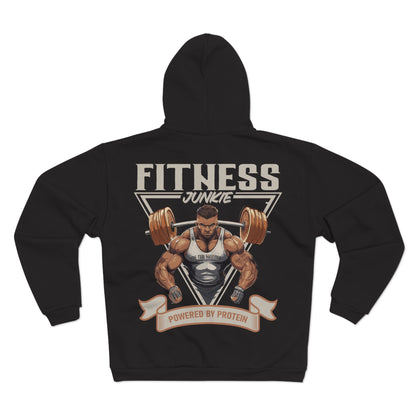 Fitness Junkie Unisex Hooded Zip Sweatshirt - Powered by Protein
