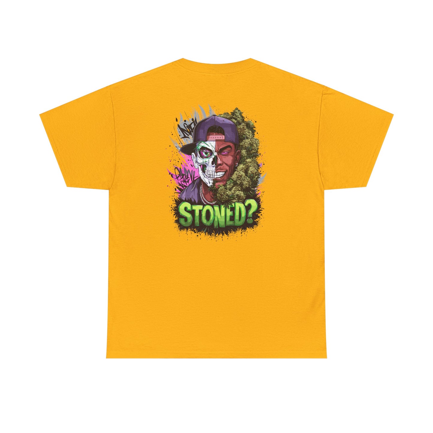 T-Shirt — 'Stoned?' Skull Face Graphic Tee for Cannabis Lovers