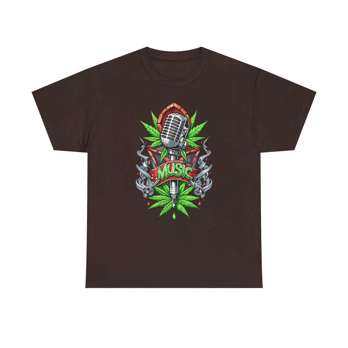Music Microphone Tee — Retro Mic & Leaf Graphic T-Shirt