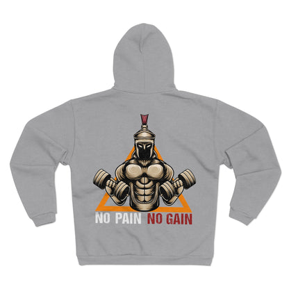 No Pain No Gain Unisex Hooded Zip Sweatshirt - Motivational Gym Apparel
