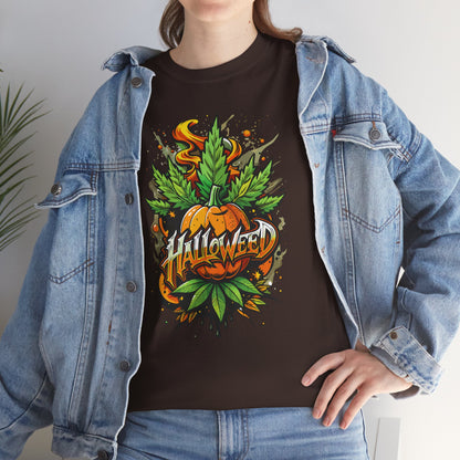 Halloween Pumpkin Graphic Tee — 'Halloween' Pumpkin & Leaves Illustration