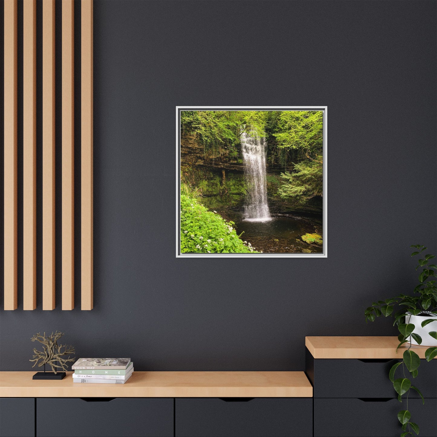 Glacer Waterfall Matte Canvas, Framed (Multi-color)