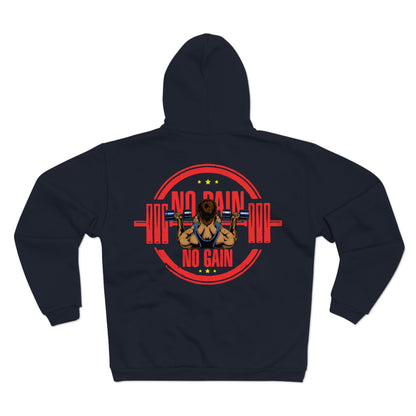 Unisex Hooded Zip Sweatshirt - No Pain No Gain Fitness Hoodie
