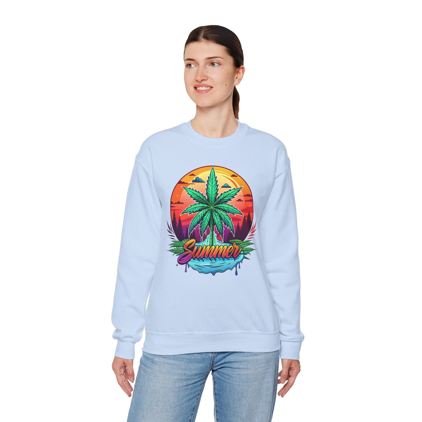Summer Cannabis Leaf Swaetshirt – Retro Tropical Sunset