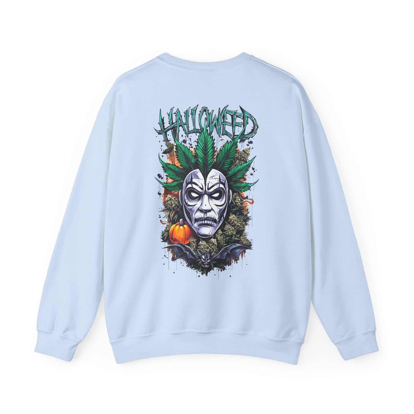 Hallowed Harvest — Halloween Mask & Pumpkin Graphic Sweatshirt
