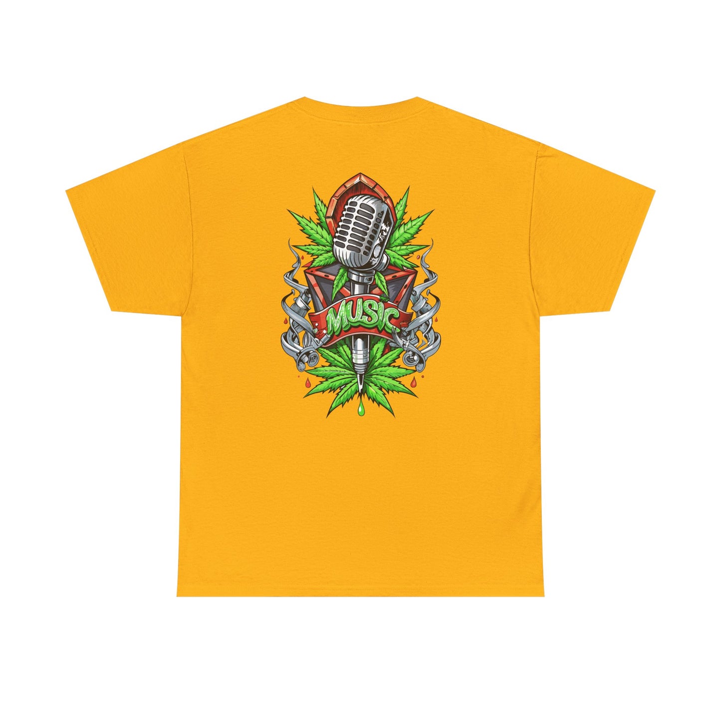 Music Microphone Tee — Retro Mic & Leaf Graphic T-Shirt