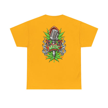 Music Microphone Tee — Retro Mic & Leaf Graphic T-Shirt