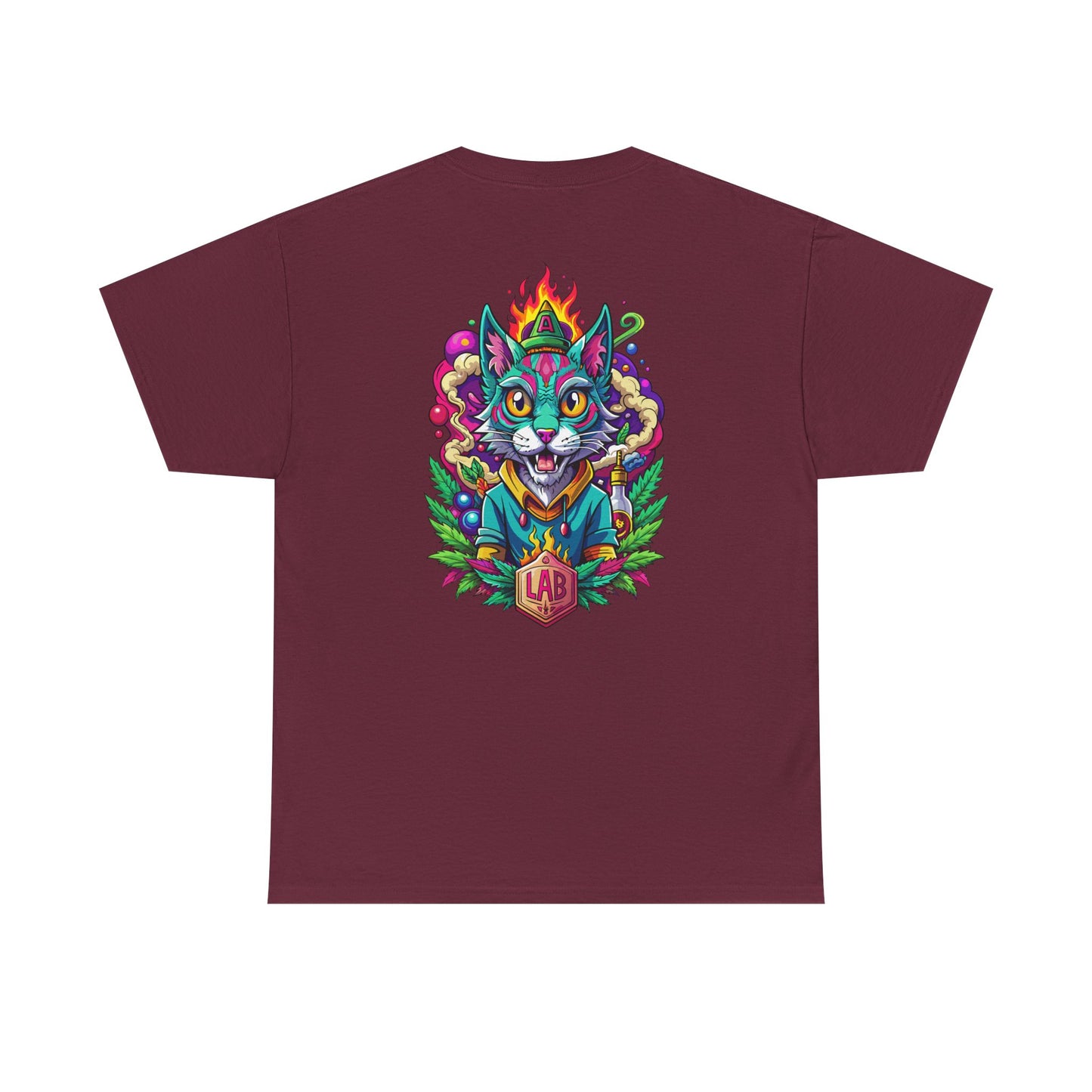 Psychedelic Flame Cat Graphic Tee — Colorful Trippy Cat Design