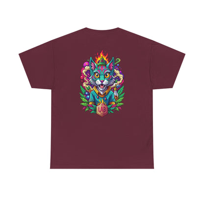 Psychedelic Flame Cat Graphic Tee — Colorful Trippy Cat Design