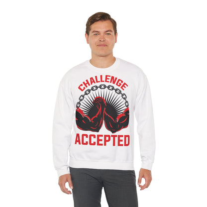 Challenge Accepted Crewneck Sweatshirt - Unisex Heavy Blend, Motivational Fitness Apparel White