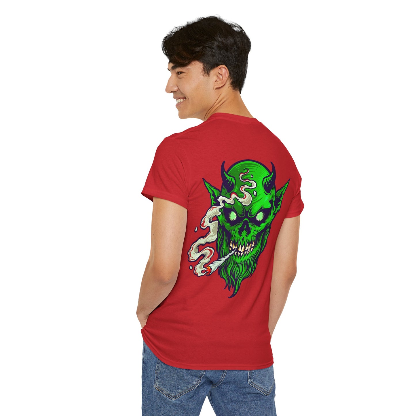 Smoking Green Demon Skull T-Shirt — Creepy Stoner Graphic Tee