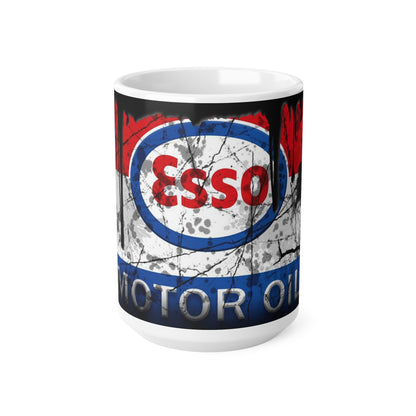 Vintage Esso Motor Oil Ceramic Coffee Cup - Retro Gas Station Style Mug, 11oz & 15oz