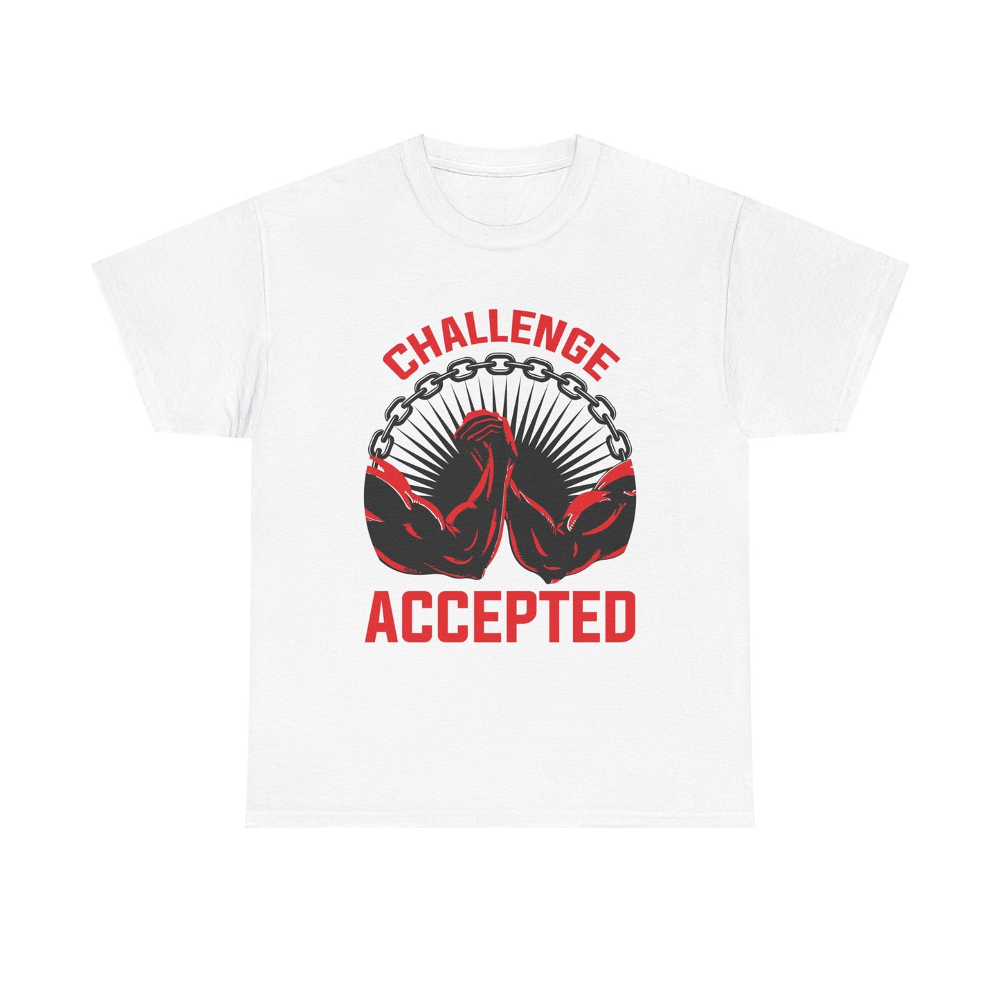 Motivational Unisex Heavy Cotton Tee - 'Challenge Accepted' Fitness Shirt White