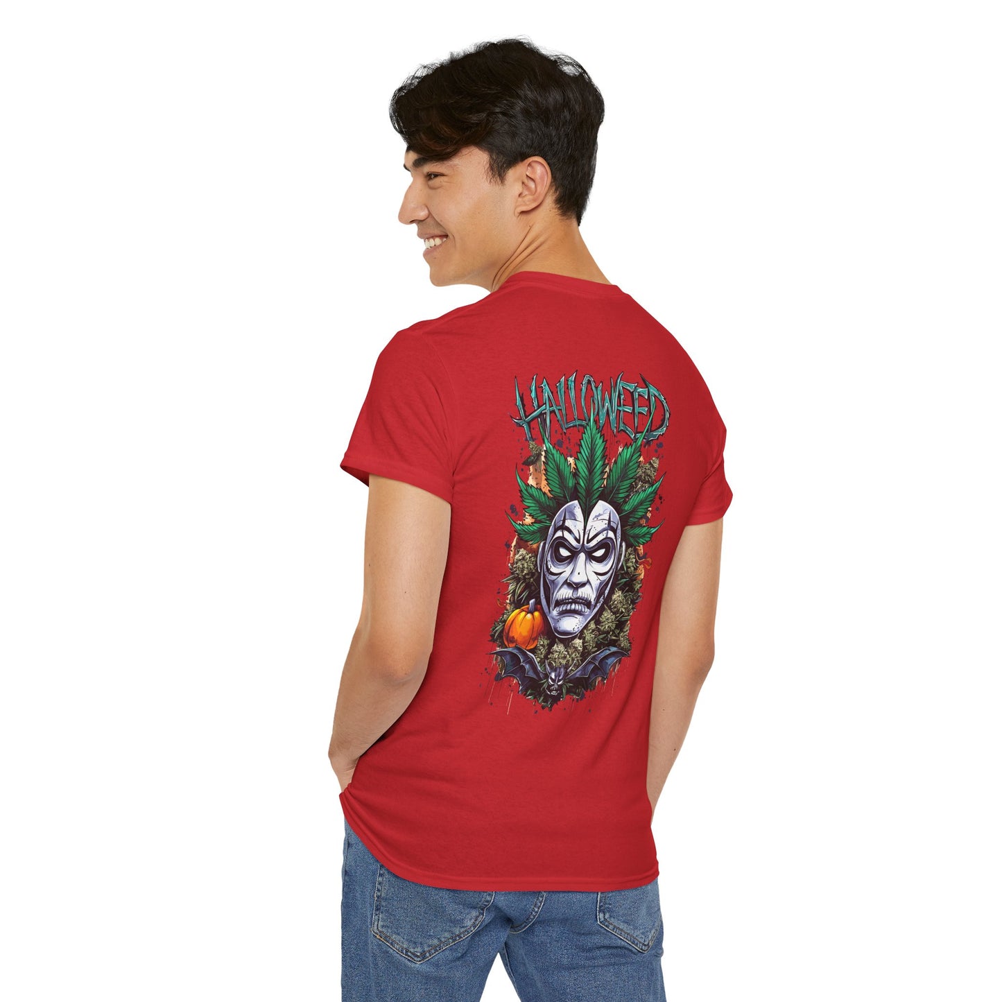 Hallowed Harvest Tee — Halloween Mask & Pumpkin Graphic T-Shirt