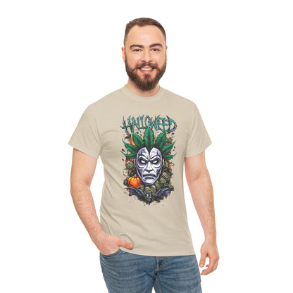 Hallowed Harvest Tee — Halloween Mask & Pumpkin Graphic T-Shirt