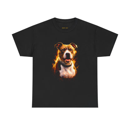 Pit Bull Flame Portrait Tee — Fiery Dog Graphic T-Shirt
