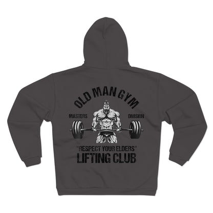 Old Man Gym Unisex Hooded Zip Sweatshirt - Respect Your Elders Lifting Club Hoodie