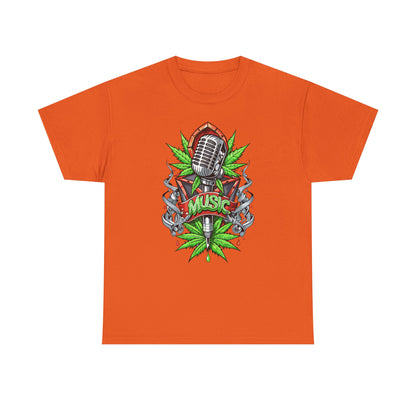 Music Microphone Tee — Retro Mic & Leaf Graphic T-Shirt