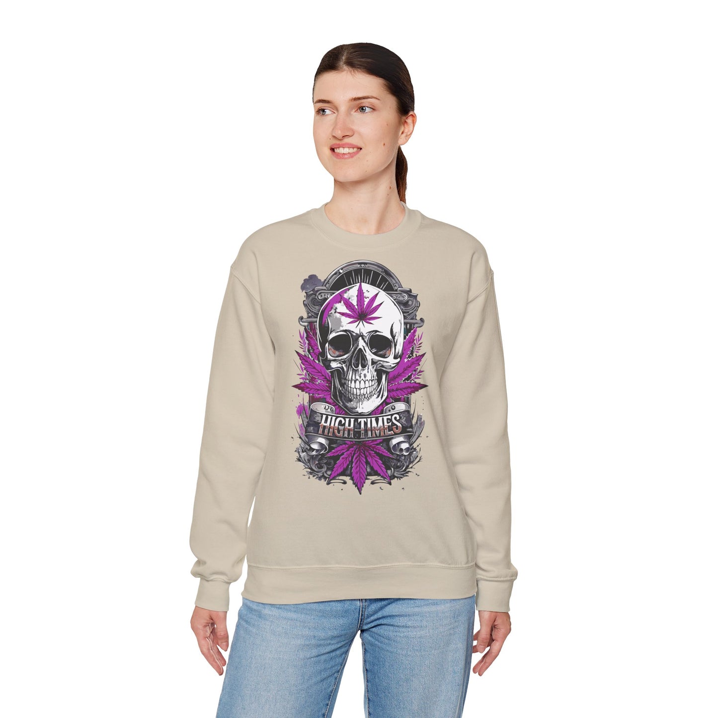 Skull & Purple Cannabis Leaf- "High Times" Graphic Sweatshirt